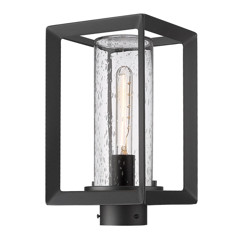 Golden Lighting Smyth 1-light Outdoor Post in Natural Black and Seeded Glass